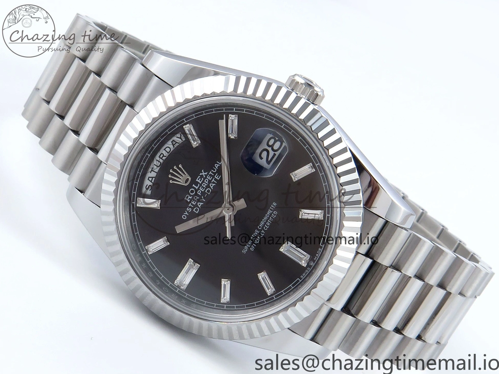 0123 OnTrend Day Date 40 SS 228239 Noob 1:1 Best Edition Black Crystal Dial on President Bracelet A2836 (Gain Weight) 807